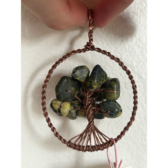 Handmade Copper and Serpentine Crystal Tree of life 3.5x2” Wall Decor - Picture 5 of 5